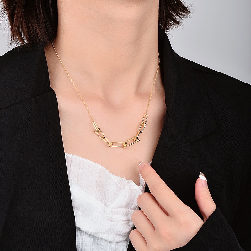 Vòng cổ Mạ Vàng 18K Phối Mặt Hình Chữ U Thời Trang Cho Nữ S925