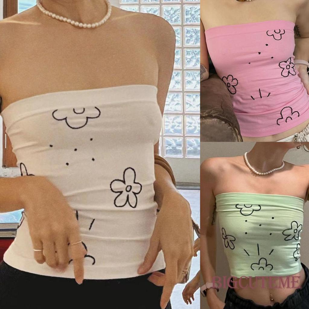 Áo Ống Mùa Hè Dạng Quấn Không Tay In Họa Tiết Hoa Cho Nữ