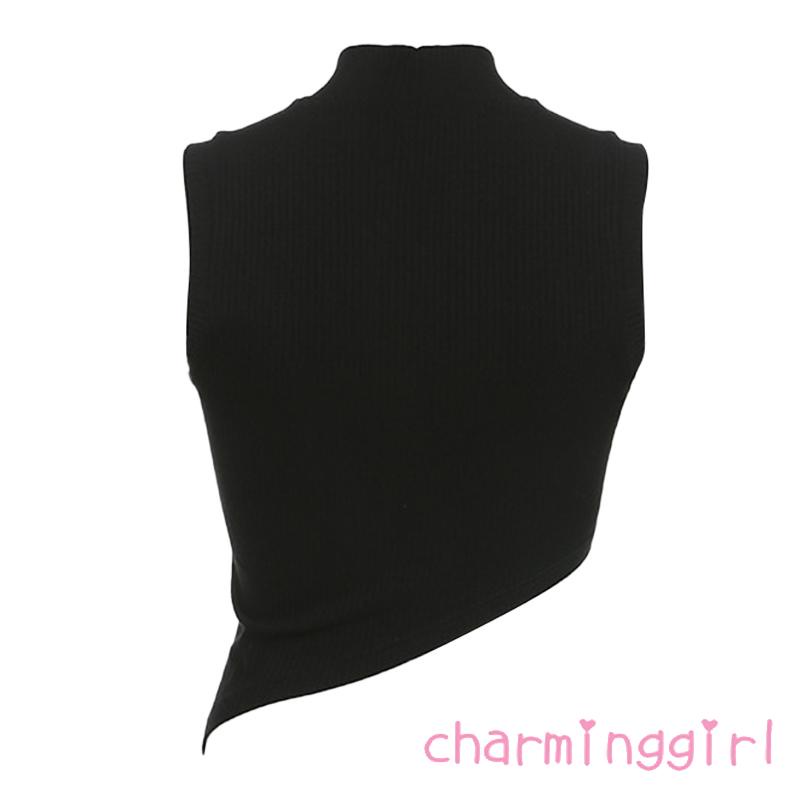 Áo Thun Croptop Không Tay Lệch Tà Thời Trang Mùa Hè Cho Nữ