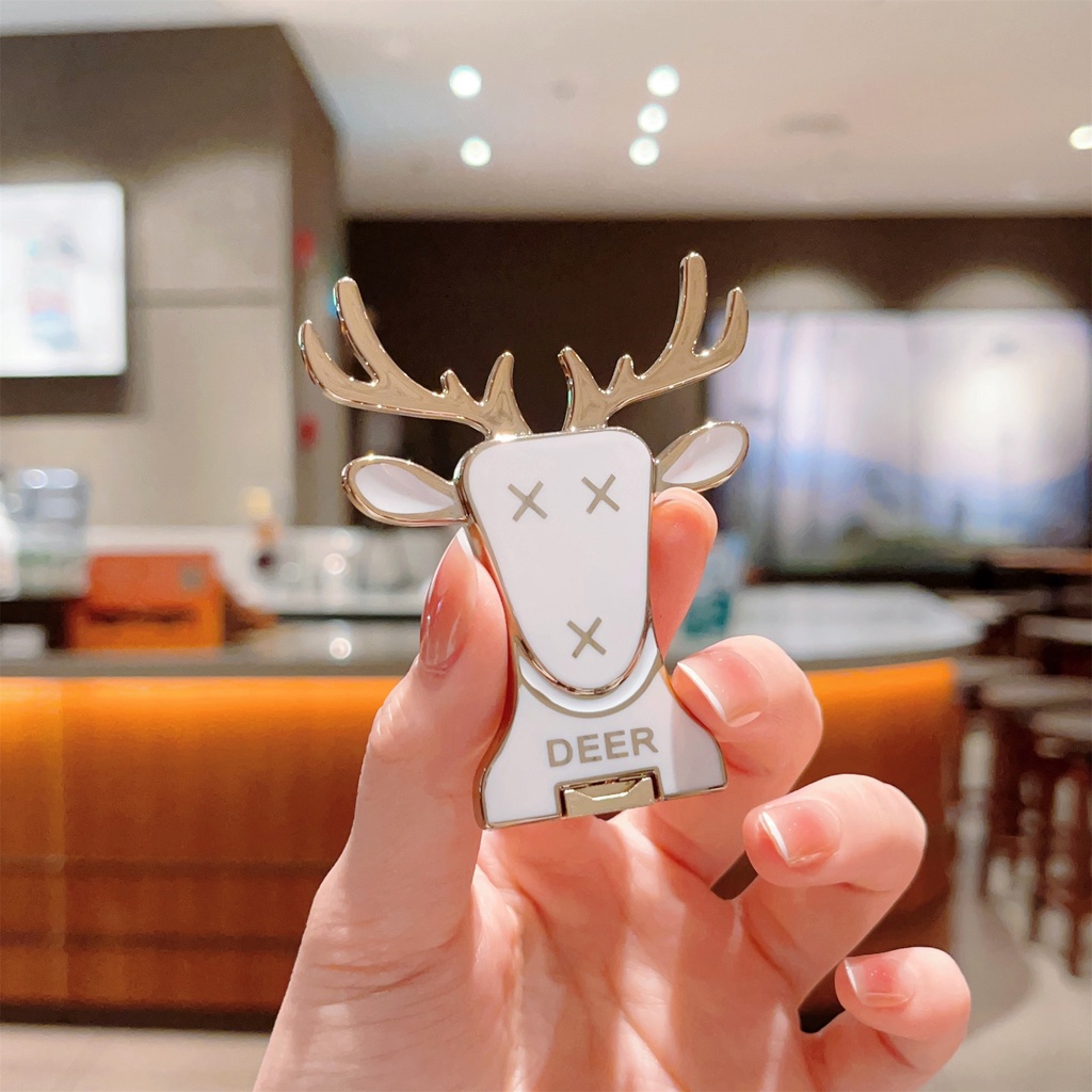 Ốp Điện Thoại Họa Tiết Hoạt Hình Tuần Lộc Dễ Thương Kèm Giá Đỡ Nhẫn Và Dây Đeo Tiện Dụng Cho iphone