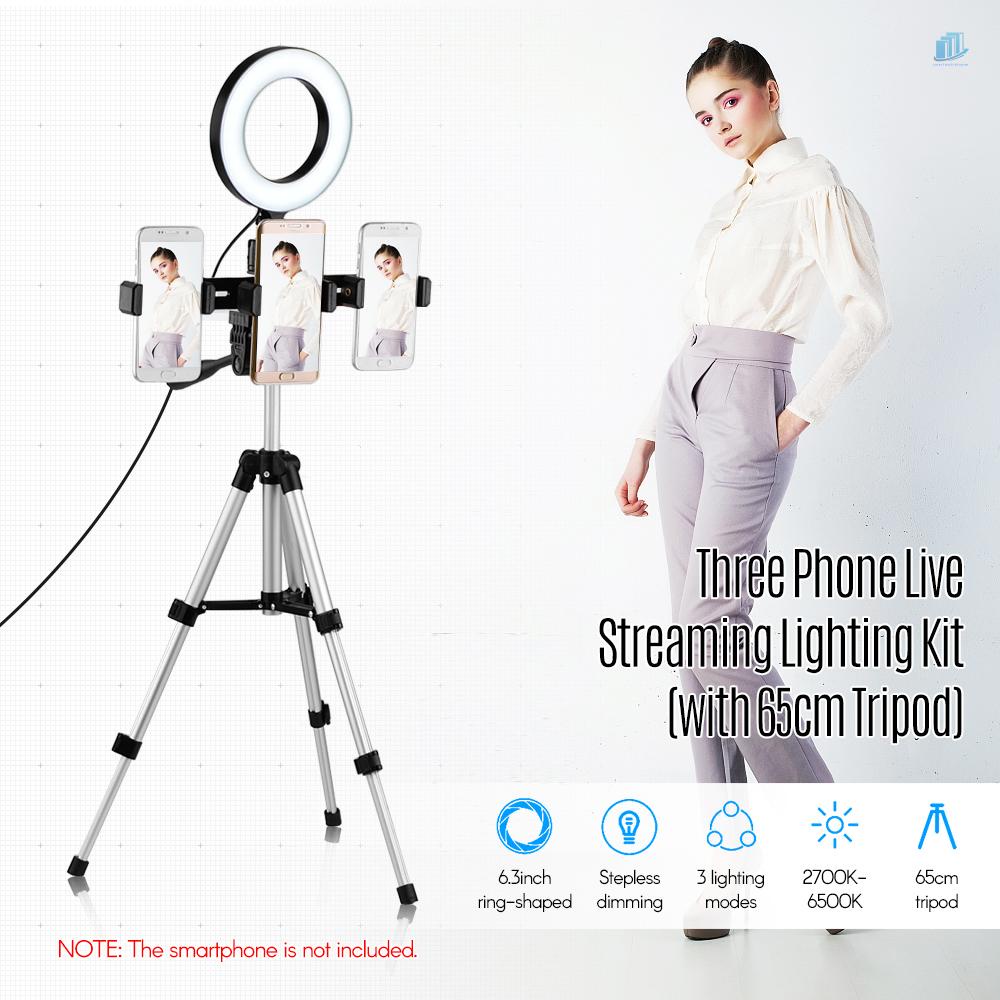 Đèn Vòng Ba Chân USB 6.3inch / 16cm 2700K ~ 6500K Có Thể Điều Chỉnh Độ Sáng Hỗ Trợ Chiếu Sáng Giá Đỡ Ba Chân Để Bàn 65cm + Ba Chân Ho-Phone + Cao 65cm Di Động