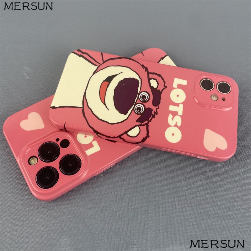 Ốp Điện Thoại Cứng Họa Tiết Gấu Và Dâu Tây Dễ Thương Cho Iphone 11 xr12 13 14pro max TR6Z