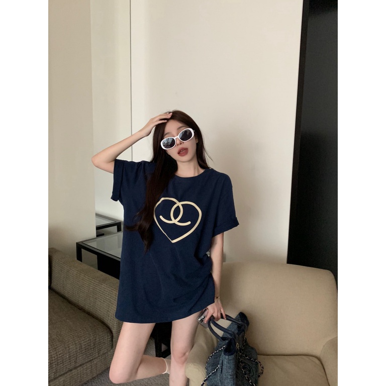 Áo Thun Cotton Cổ Tròn Ngắn Tay Dáng Rộng In Hình Thời Trang Hè Hàn Quốc Dành Cho Nữ 2023