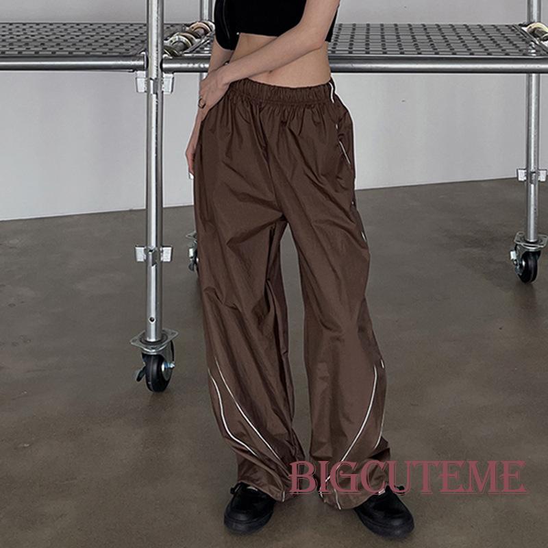 [] - Quần Baggy Dáng Rộng Eo Cao Co Giãn Phối Màu Tương Phản Cổ Điển Cho Nữ