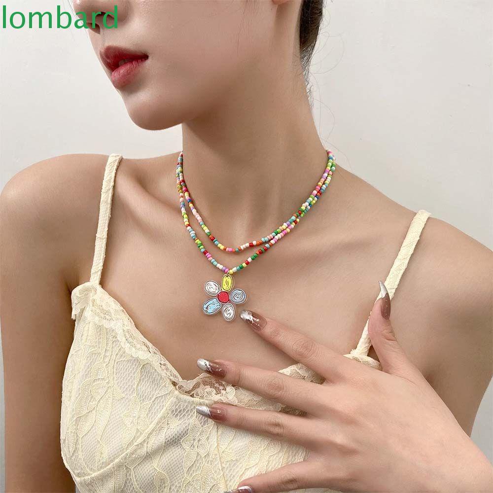 Vòng cổ Hai Lớp Xỏ Hạt Nhiều Màu Sắc Phong Cách Bohemian Thời Trang Mùa Hè Cho Nữ
