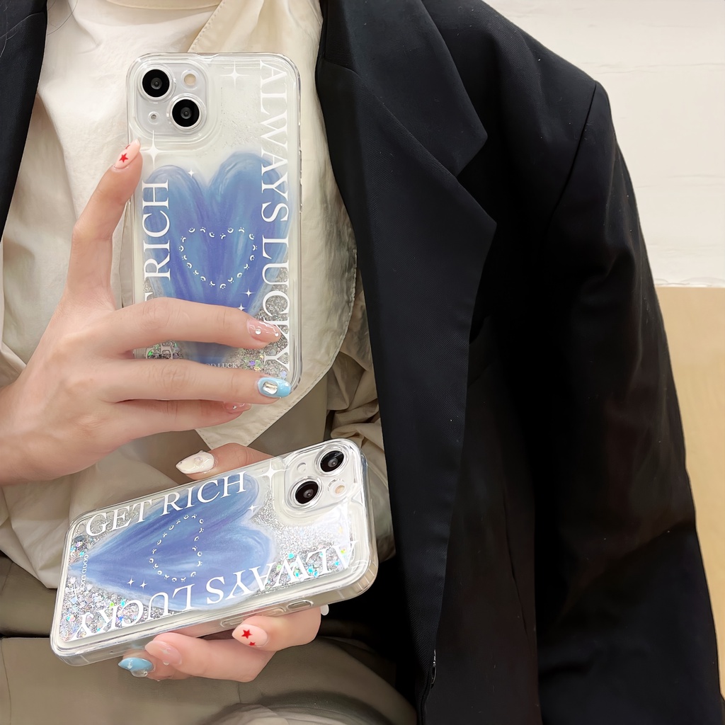 Ốp Điện Thoại TPU Dẻo Họa Tiết Trái Tim Màu Trong Suốt Phối Cát Lún Chống Rơi Cho iPhone11 12 13 14 Pro Max