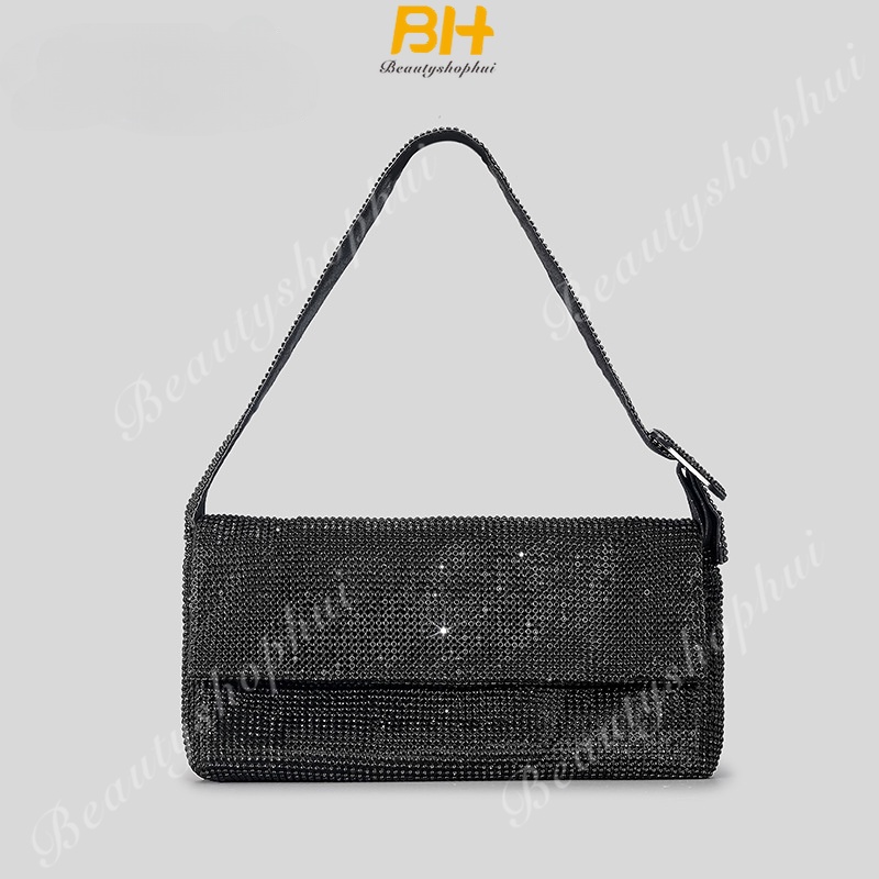 Túi Xách Kẹp Nách Nắp Lật Khóa Nam Châm Đính Đá Nước Sang Trọng Dành Cho Nữ