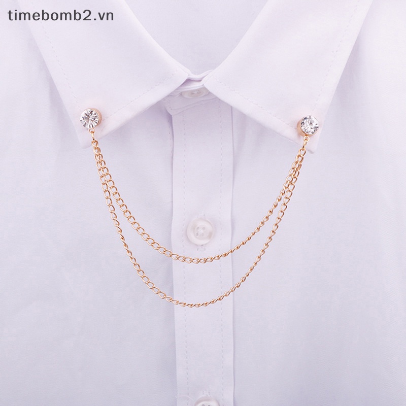 {Timebomb} Trâm Cài Áo Sơ Mi Đính Đá Phối Dây Xích Tua Rua Thời Trang