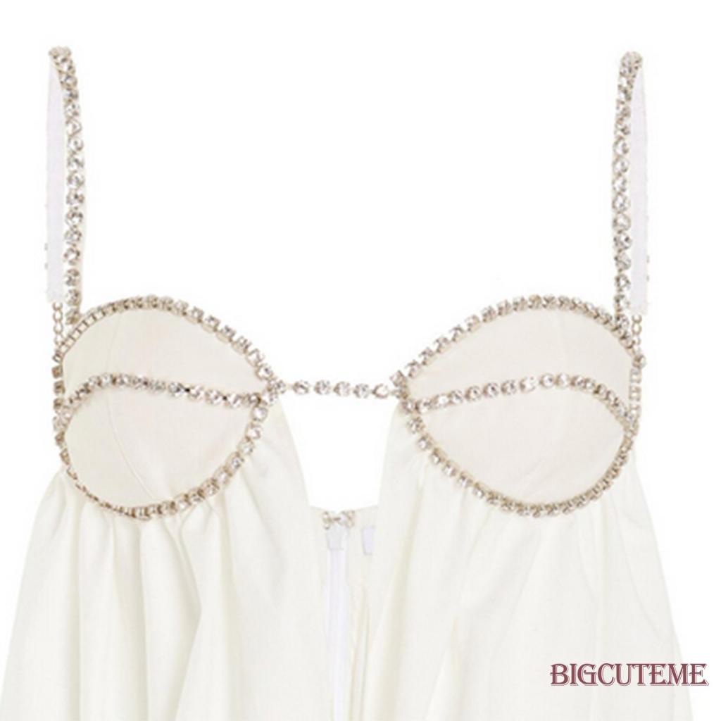 Áo Hai Dây Hở Lưng Đính Đá Thời Trang Đường Phố Mùa Hè Cho Nữ