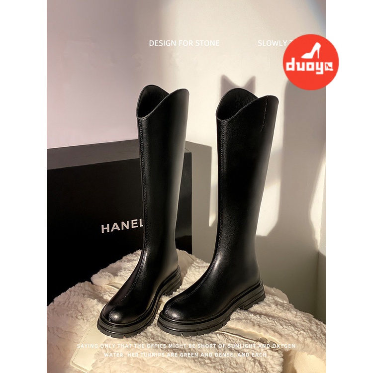 Duoya Giày Bốt Ống Dài Mỏng Màu Nâu Phong Cách Mới Mùa Thu Cho Nữ