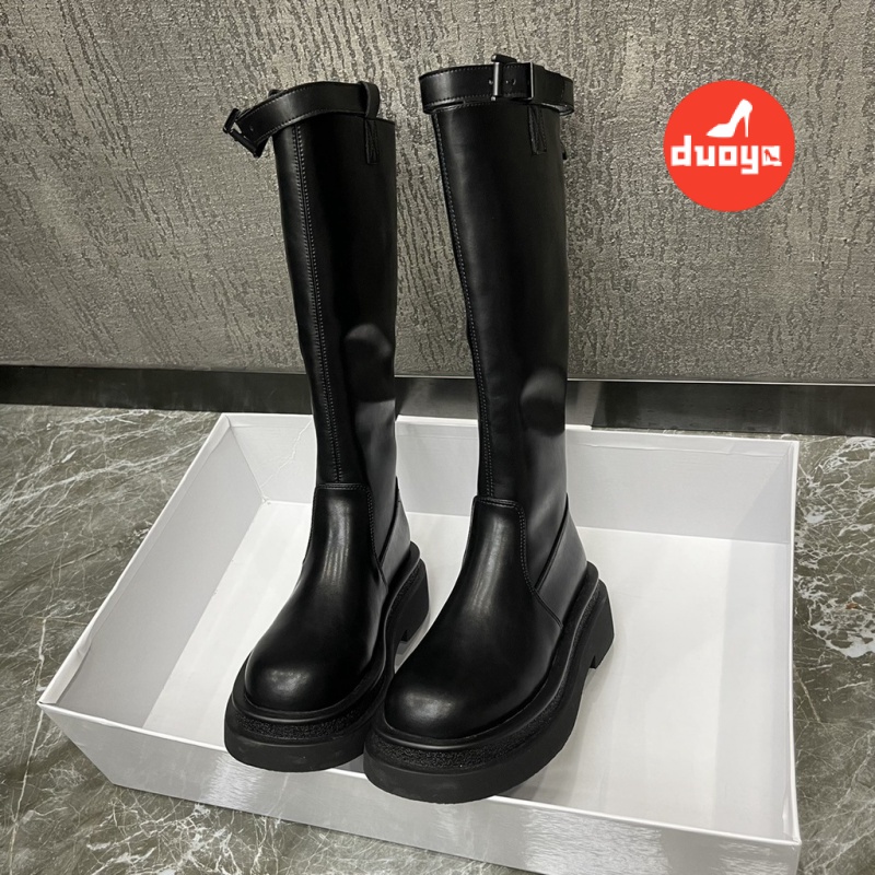 Duoya Tóc Thẳng ~ [Hàng Có Sẵn] Giày Bốt Cao Đến Đầu Gối Dày Dặn Có Khóa Cài Thời Trang Thu Đông Cao Cấp OL Chất Lượng Cao Cho Nữ