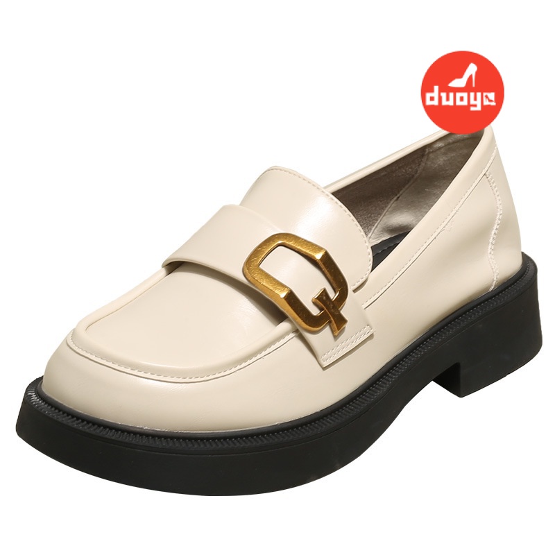 Duoya Giày Lười Da Đế Dày Cài Khóa Vàng Phong Cách Anh Quốc Thời Trang 2022 Cho Nữ