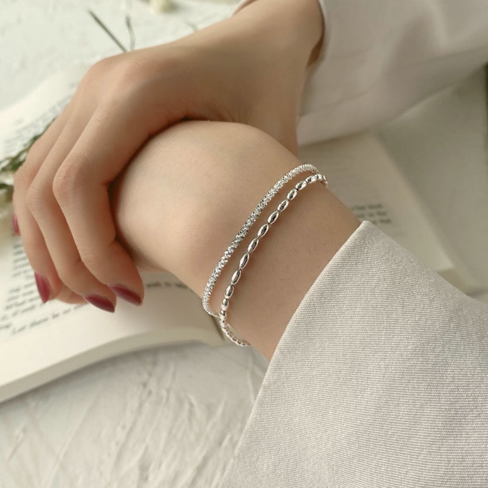 Gypsophila Millet Vòng Tay Xếp Chồng Hai Lớp Màu Bạc Dễ Phối Đồ Phong Cách Hàn Quốc Thích Hợp Làm Quà Tặng Cùng Một Món