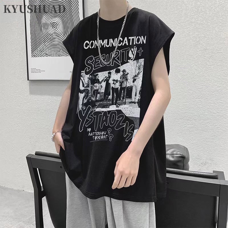 Áo thun unisex KYUSHUAD không tay dáng rộng phong cách hip hop thời trang thể thao cá tính size M-5XL