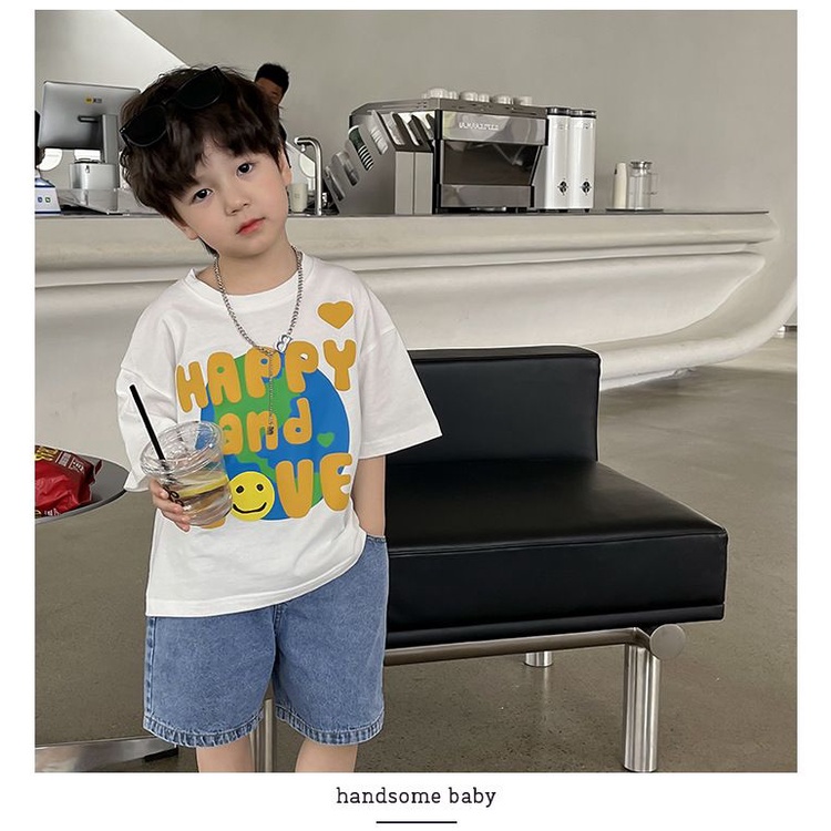 Áo Thun Cotton Ngắn Tay Cổ Tròn In Họa Tiết Hoạt Hình Thời Trang Mùa Hè Cho Bé Trai