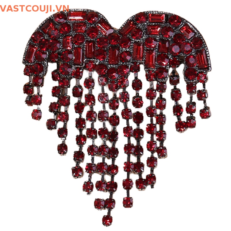 Ghim Cài Áo Hình Trái Tim Đính Đá Phối Dây Tua Rua Phong Cách Cổ Điển Thời Trang Cho Nữ