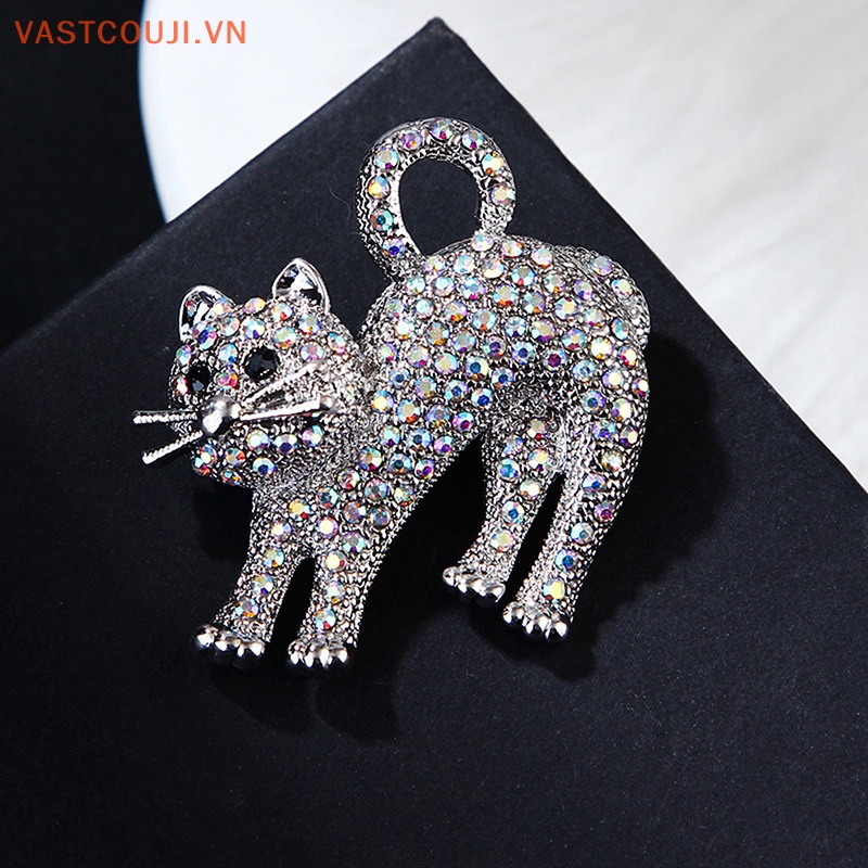 Ghim Cài Áo Hình Mèo Đính Đá Nhân Tạo Thời Trang