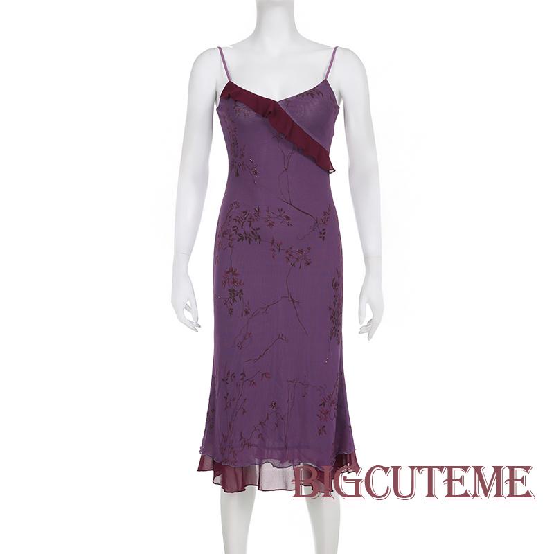 [] Đầm Hai Dây Nhún Bèo In Hoa Phong Cách Vintage Mùa Hè Cho Nữ