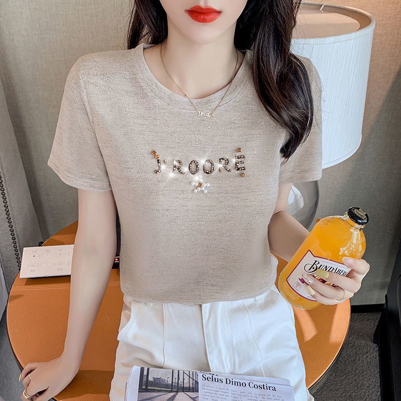 Áo Thun Tay Ngắn Dáng Rộng Bằng Lụa Lạnh Mỏng Thời Trang Mùa Hè 2023 Hàng Mới Dành Cho Bạn Nữ