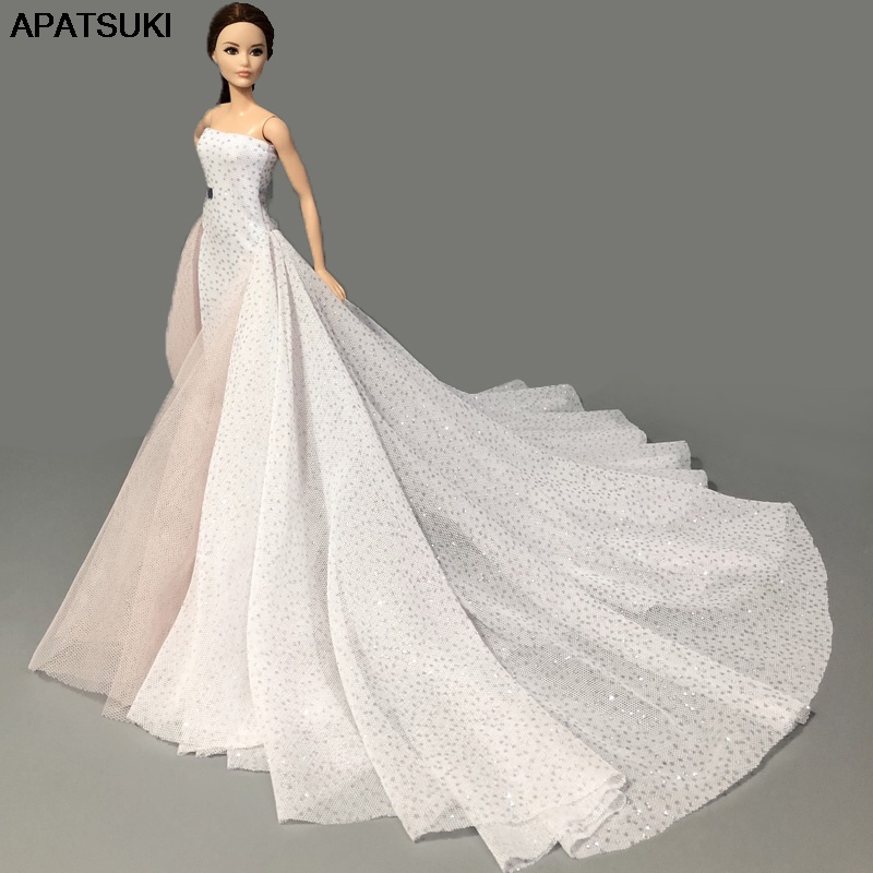 Đầm Cưới Màu Trắng Thời Trang Cao Cấp Cho Búp Bê barbie Tỷ Lệ 1 / 6