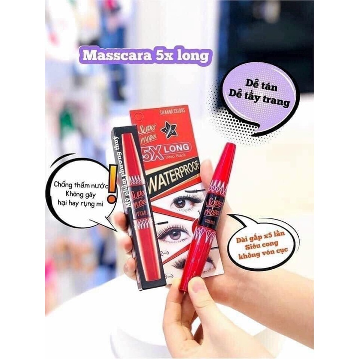 Mascara sợi carbon nối dài mi 5 lần Sivanna Super Model 5X Long Waterproof HF893