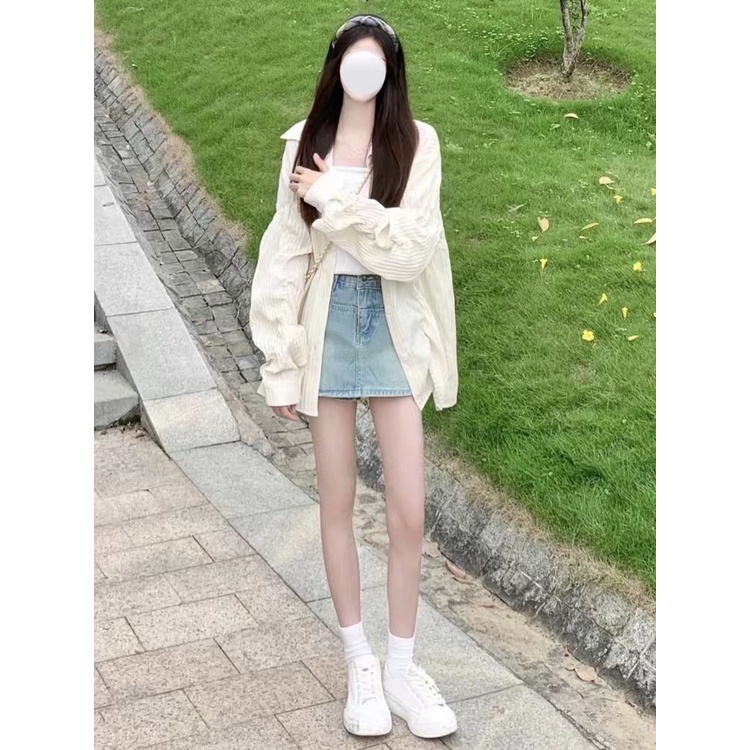 Áo Sơ Mi Cotton Dài Tay Dáng Rộng Chống Tia UV Kiểu Pháp Thời Trang Mùa Hè Cho Bạn Gái