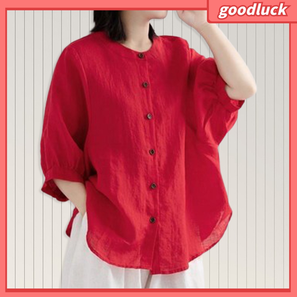 Áo Sơ Mi Tay Lửng Cổ Tròn Màu Sắc Thời Trang Dành Cho Nữ