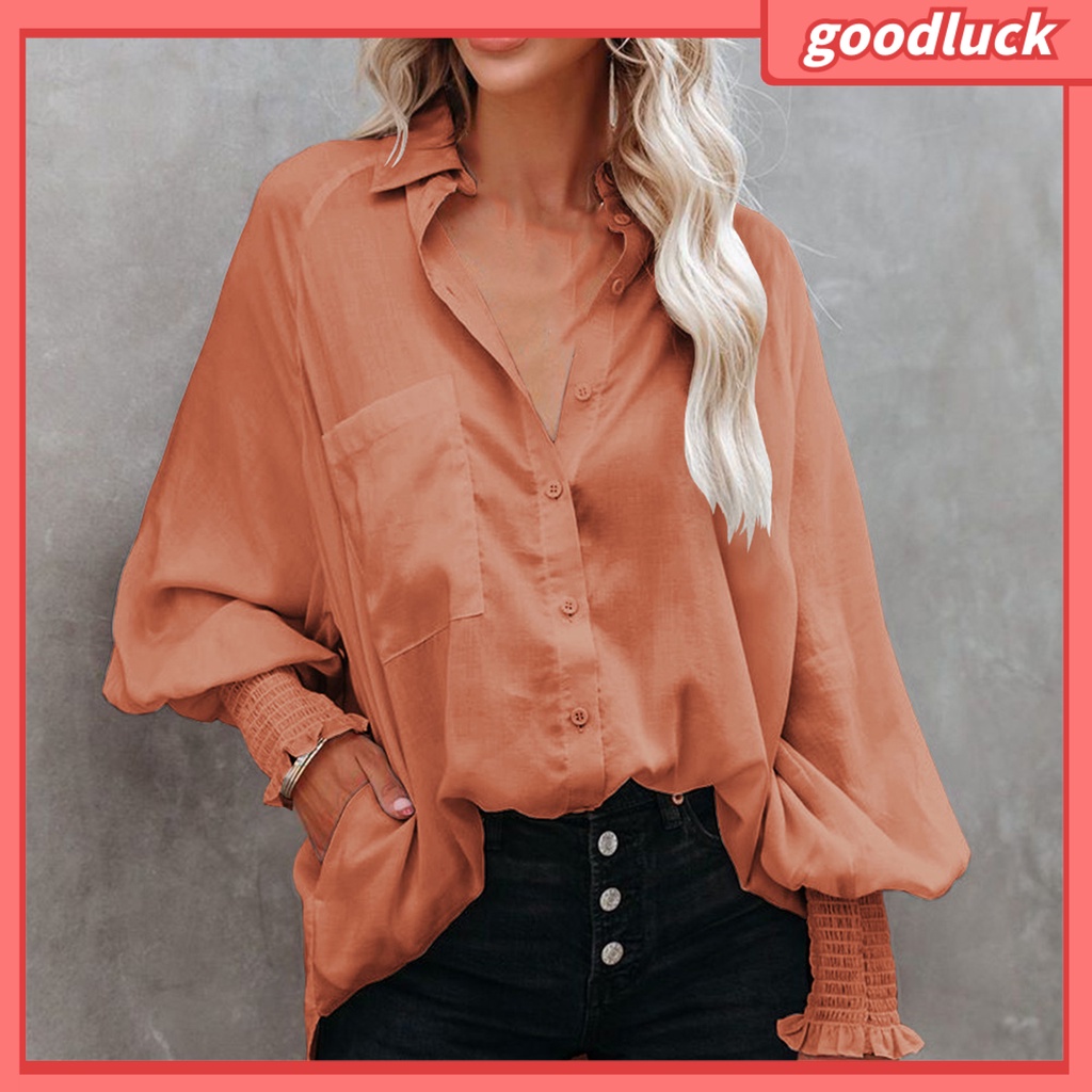 [ULK] Áo Sơ Mi Tay Phồng Màu Trơn Thanh Lịch Ôm Dáng Vừa Vặn Đường Phố Cho Nữ