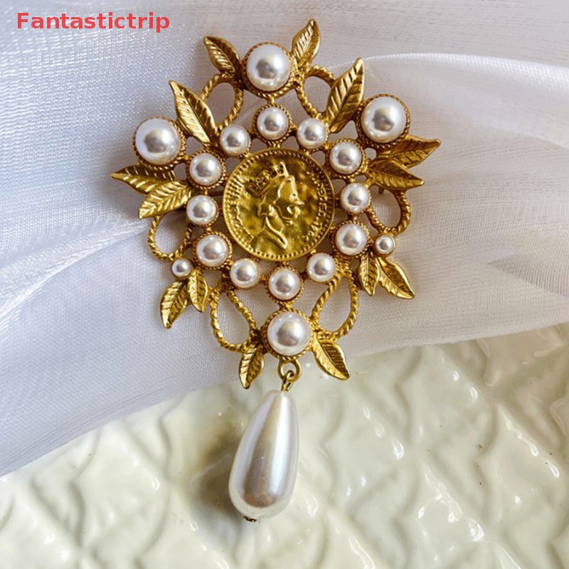 [Fantastictrip] Ghim Cài Áo Khoác Hình Giọt Nước Lá Rỗng Màu Vàng Kim Mặt Nhám Phong Cách Baroque Cổ Điển Hợp Thời Trang Cho Nữ Mới