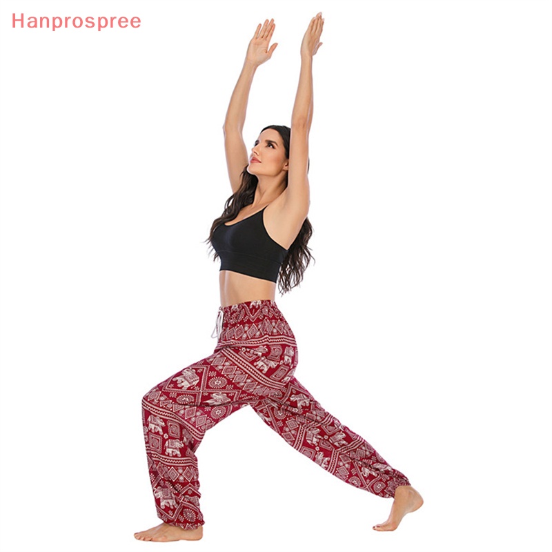 Hanprospree > Quần Harem Đi Biển Dáng Rộng Vừa Vặn Thiết Kế Hình Chú Voi Đỏ Phong Cách Hippie Dành Cho Nữ