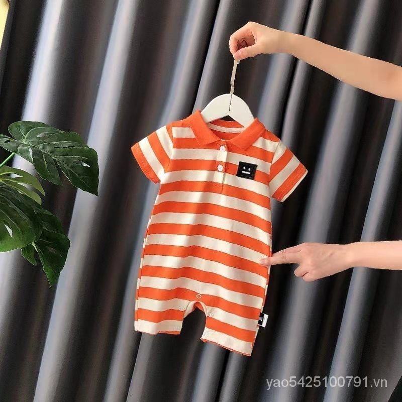 Áo Liền Quần Tay Ngắn Họa Tiết Sọc Ngang Toàn Diện Thời Trang Mùa Hè Cho Bé Sơ Sinh