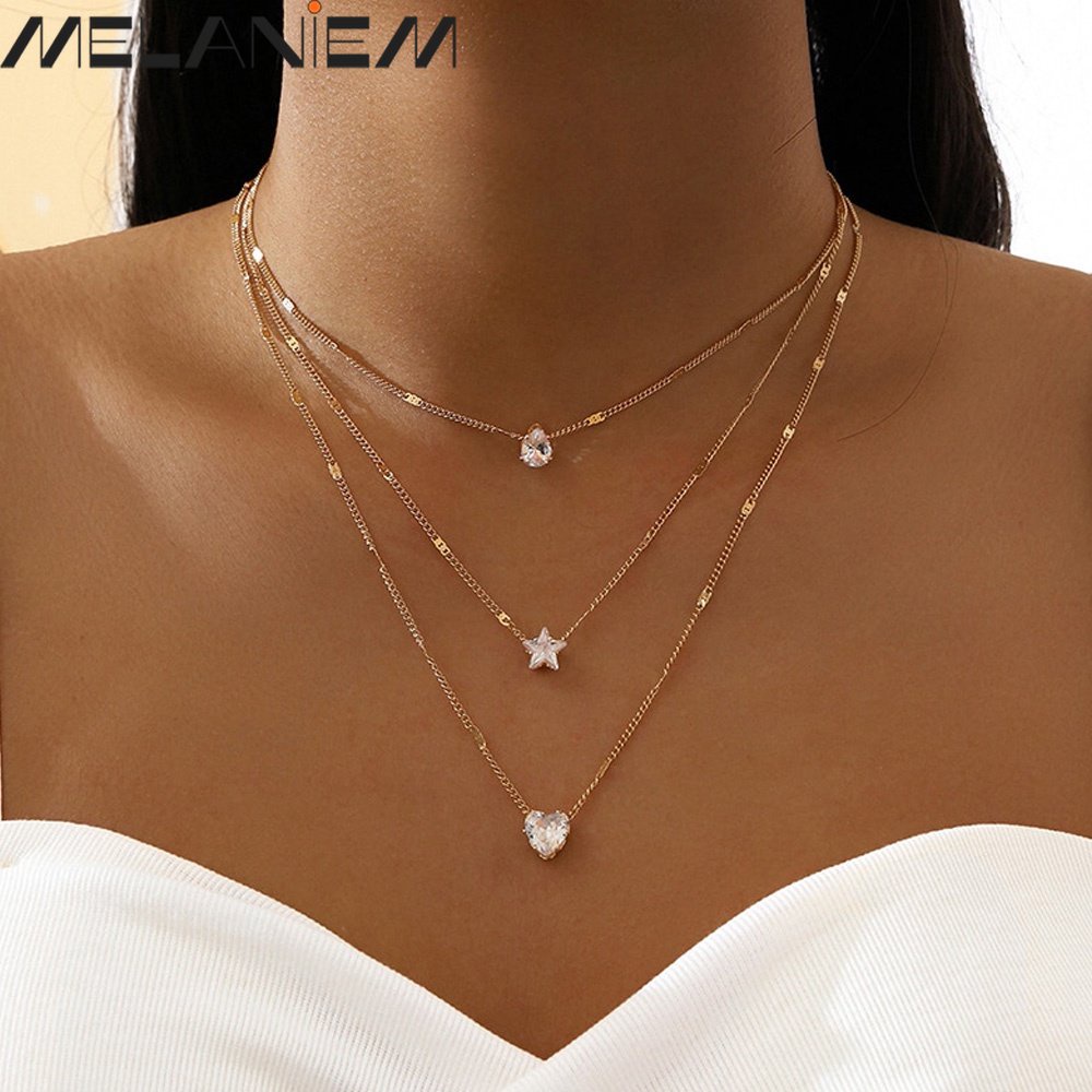 Vòng Cổ Choker Nhiều Lớp Mặt Hình Giọt Nước Ngôi Sao Trái Tim Phong Cách Hip Hop Thời Trang Cho Nữ