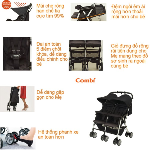 Xe đẩy đôi Combi Spazio Duo