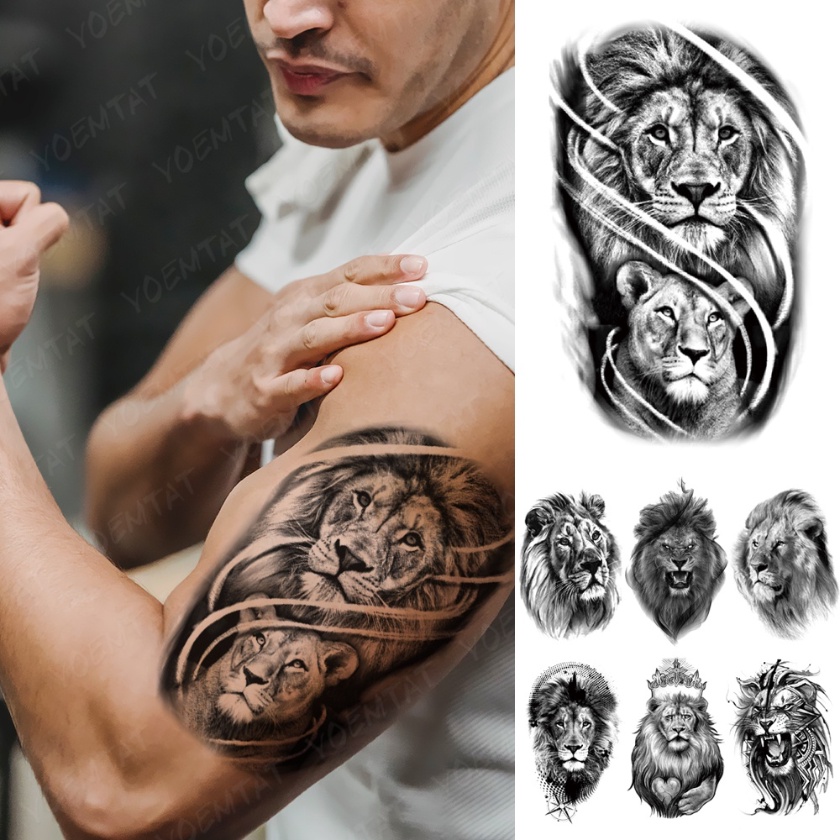Hình Xăm Dán Tạm Thời Hình Sư Tử Chống Nước Độc Đáo Mới