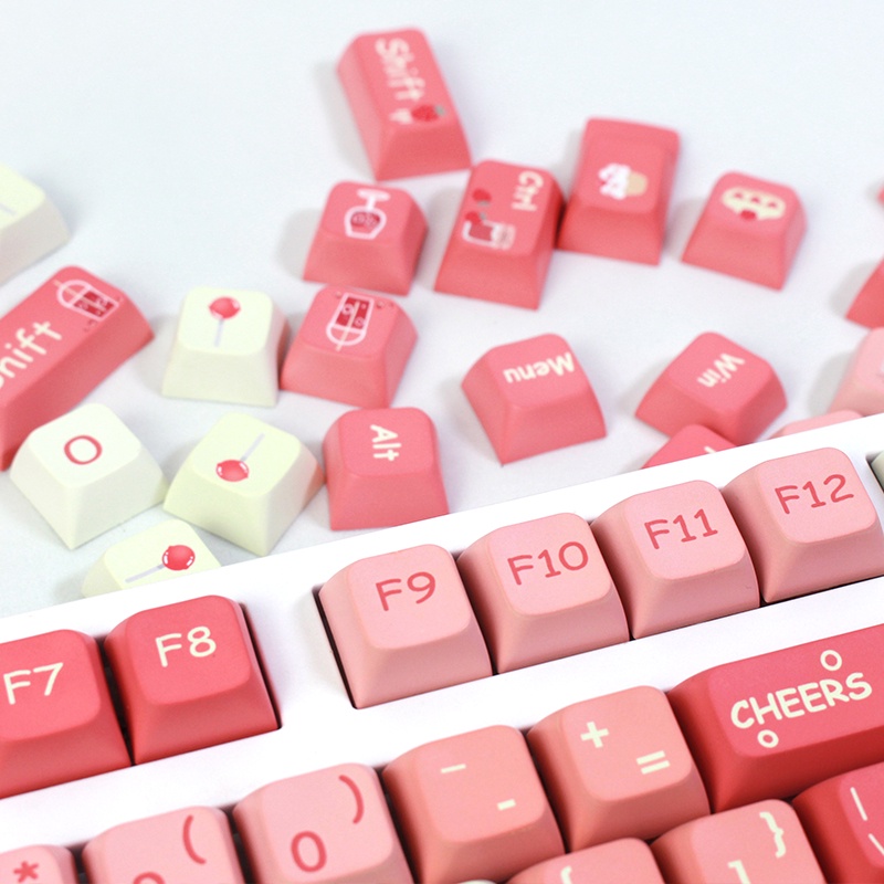 Strawberry Keycap Nút Bàn Phím Cơ XDA PBT Màu Hồng In Hình Quả Dâu Cho Cherry Mx Switch