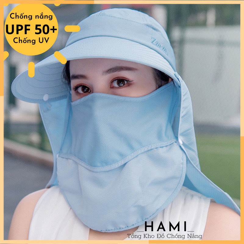 Mũ nón chống nắng đa năng nữ kèm khẩu trang khăn trùm vai gáy mũ Chống tia UV vải Cotton thoáng mát Cao Cấp