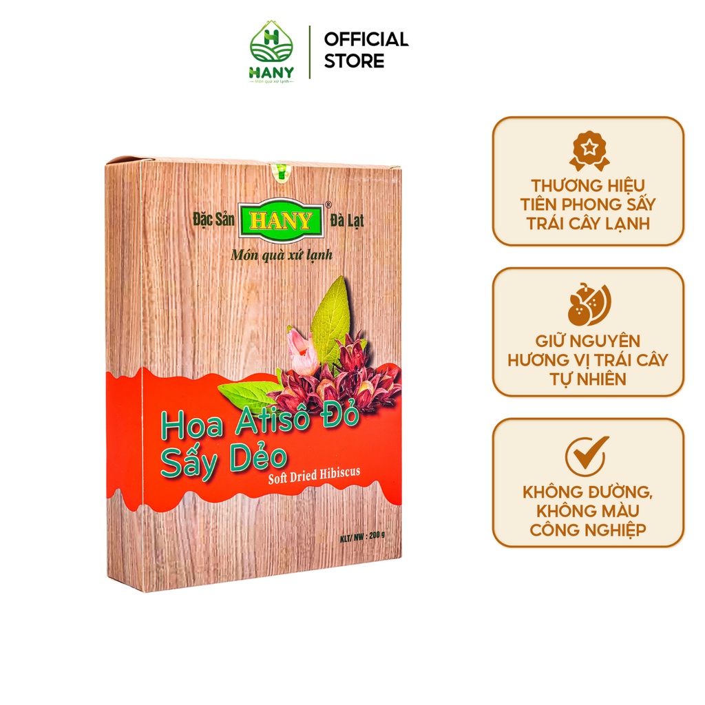 Hoa Atisô Đỏ Sấy Dẻo HANY Đặc Sản Đà Lạt Hương Vị Hài Hòa, Độ Giòn Vừa Phải Hộp 200g