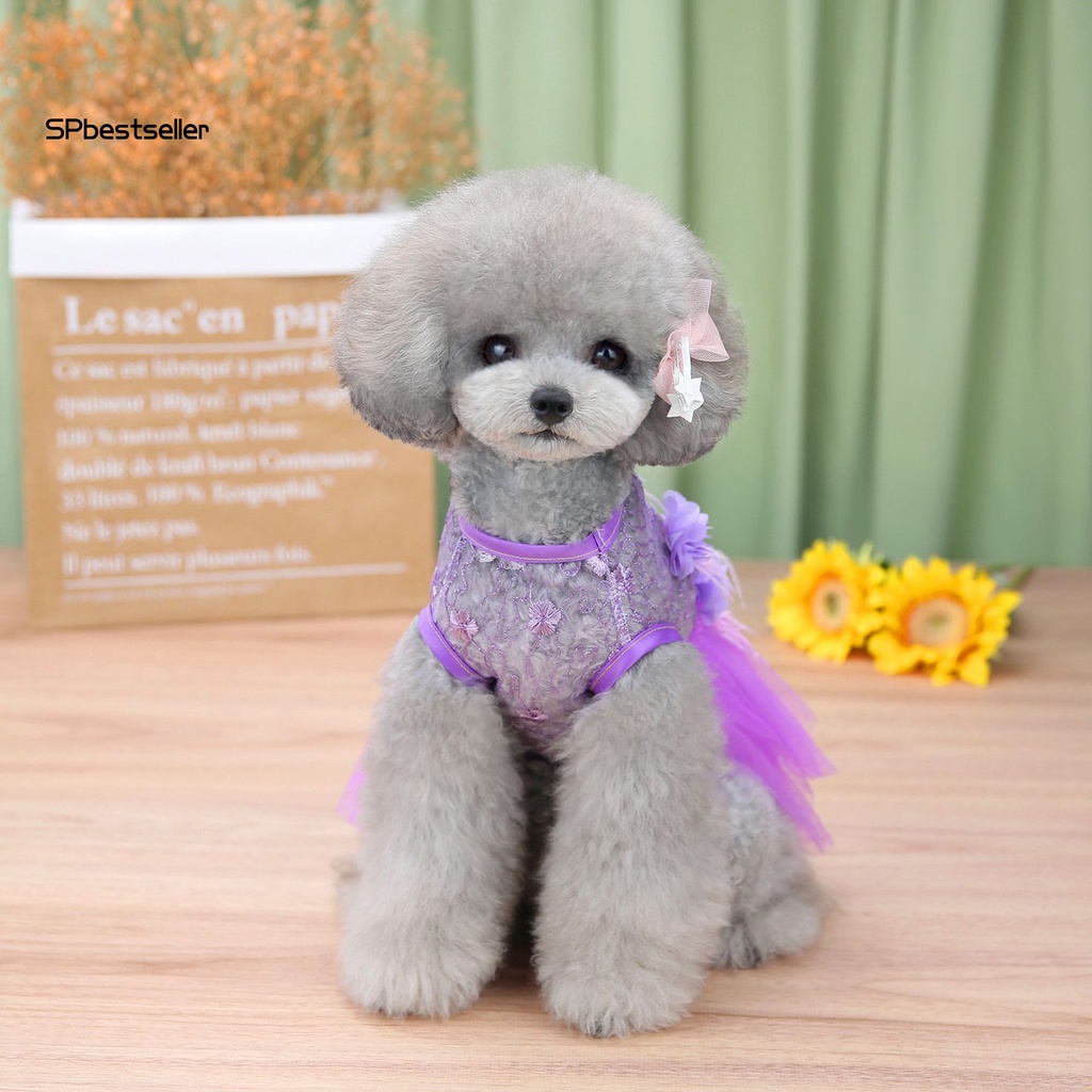 Đầm Công Chúa Không Phai Phối Lưới Thoáng Khí Họa Tiết Hoa Xinh Xắn Cho Cún Cưng Chihuahua