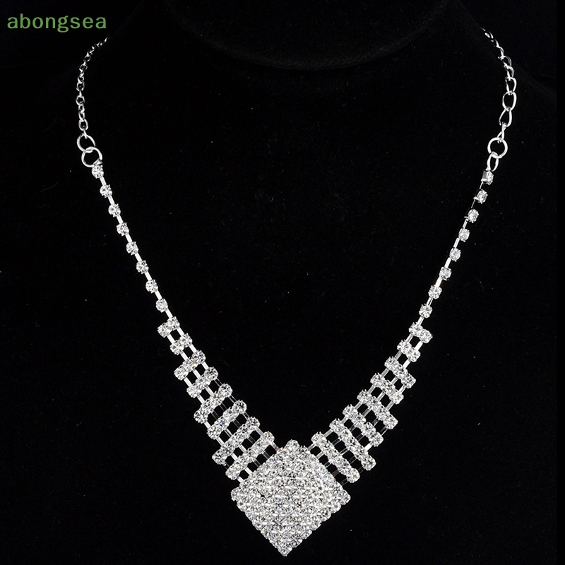 Bộ Vòng cổ + Bông Tai Mạ Bạc Đính Pha Lê Thời Trang Cho Nữ