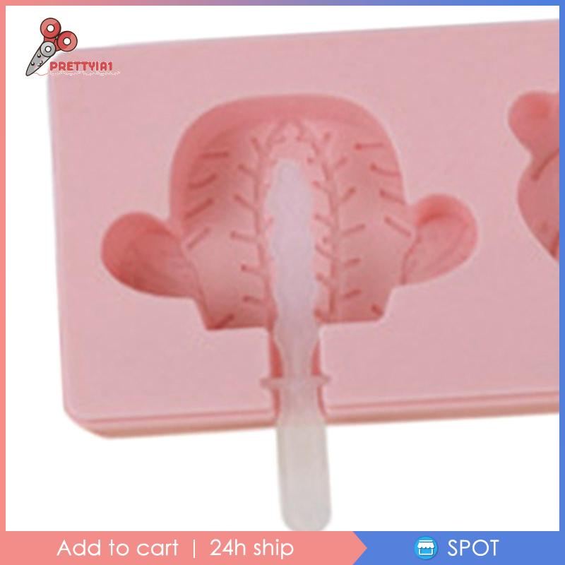 [Prettyia1] Khuôn Làm Kem Que Hình Hoạt Hình Dễ Thương Tháo Gỡ Được