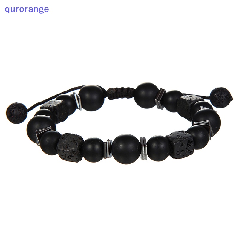 Vòng Tay Chuỗi Hạt Đá Đen Núi Lửa Mặt Vuông Màu Đen Thời Trang Cho Nam