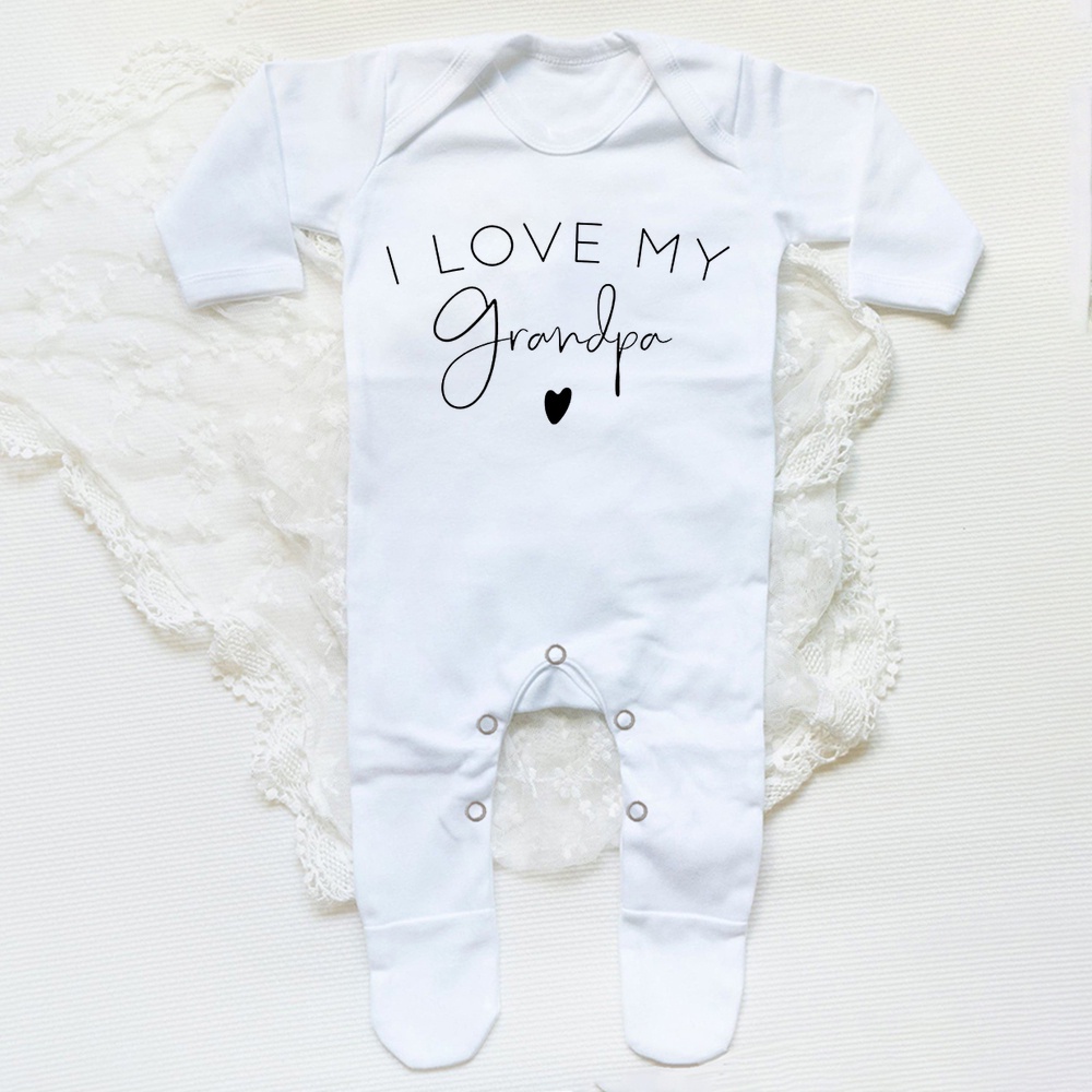 I love my Dad / auntie / mommy / uncle Áo Liền Quần Ngủ Màu Trắng Cho Bé Sơ Sinh