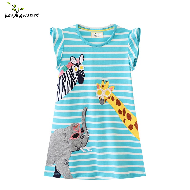Đầm Cotton Ngắn Tay Thêu Hình Kỳ Lân Thời Trang Cho Bé Gái
