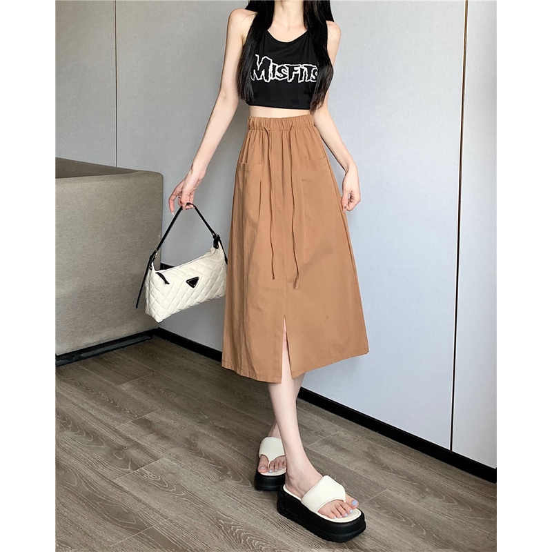 Chân Váy Chữ A Dáng Rộng Thiết Kế Dây Rút Xẻ Tà Thời Trang Mùa