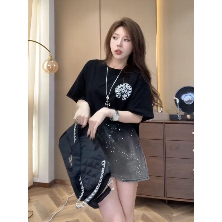 Áo Thun Tay Ngắn Dáng Rộng Màu Gradient Phong Cách Hàn Quốc Có Size Lớn 150Kg Cho Nữ