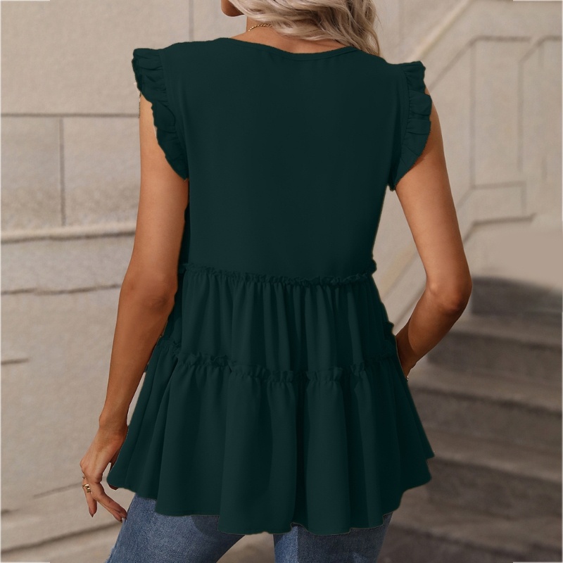 Xiangbao Áo Peplum Không Tay Có Dây Buộc Cơ Bản Hàng Ngày Cho Nữ