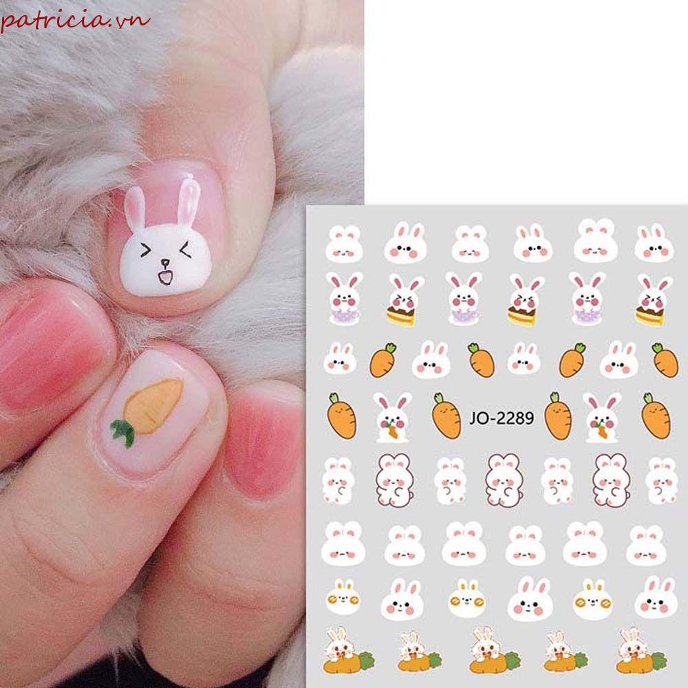 Miếng Dán Trang Trí Móng Tay Hình Thỏ Hoa Trái Tim Thời Trang