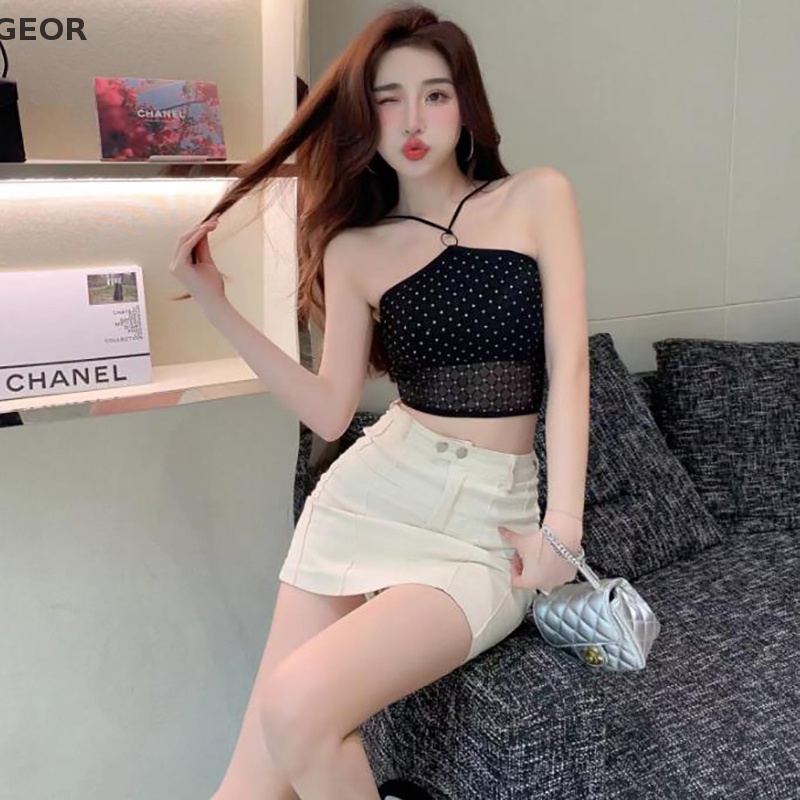 Áo Hai Dây Mỏng Màu Trơn Đính Đá Thời Trang Mùa Hè Quyến Rũ Cho Nữ