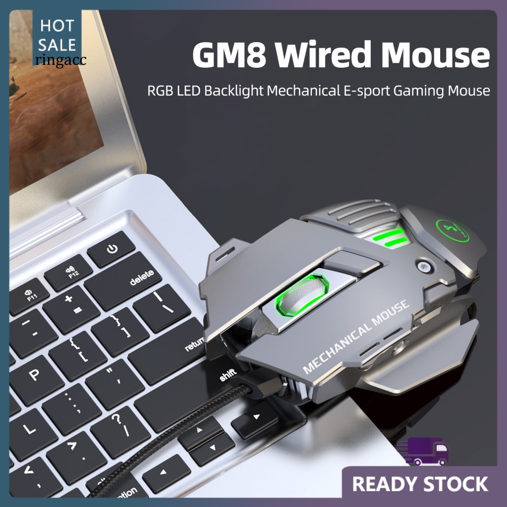 Chuột Máy Tính RGA GM8 Có Dây Chống Trượt Có Đèn LED Nền Macro Chuyên Nghiệp
