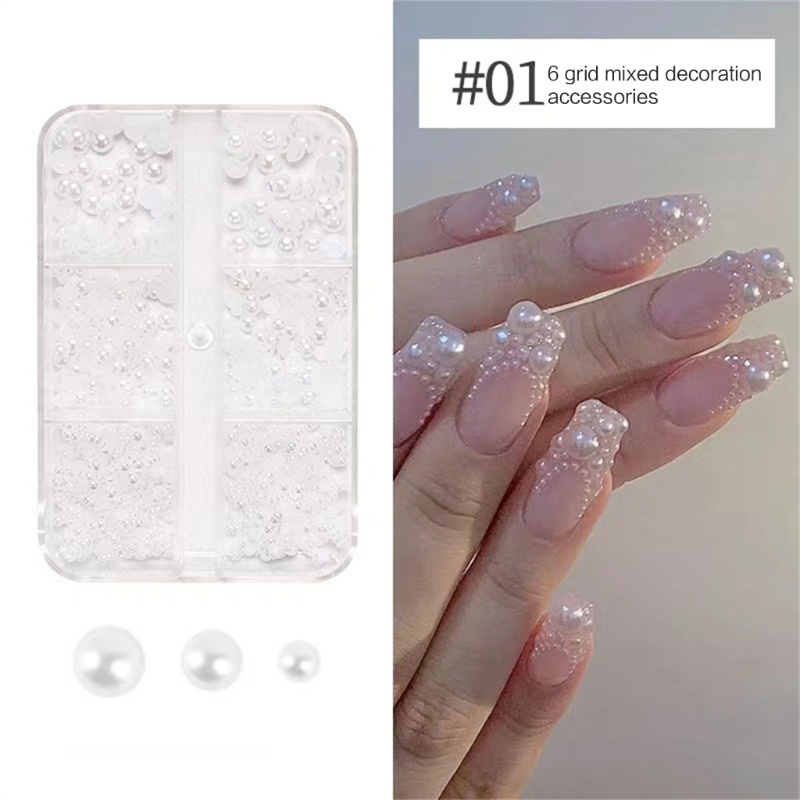Hộp 12 Ngăn Đựng Hạt Ngọc Trai 3D Trang Trí Móng Tay